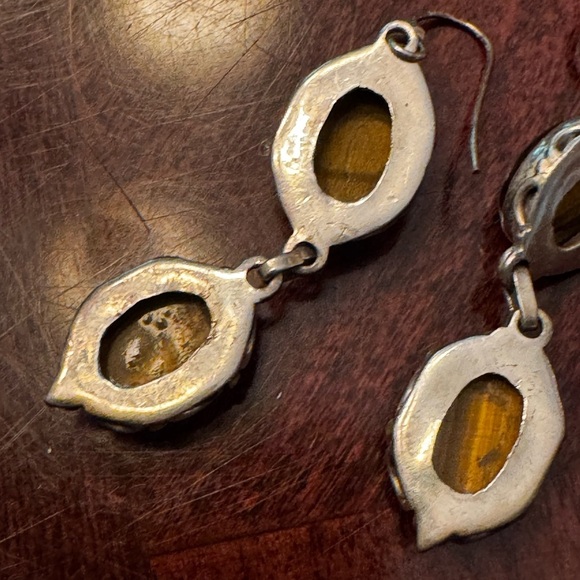 Elegant Silver and Tigers eye Stone Earrings - Picture 3 of 7